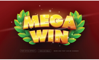 Wall Mural - Gold mega win with leaf text effect editable