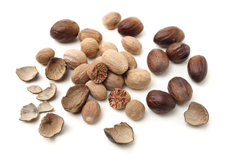 Wall Mural - nutmeg fruits isolated on a white background