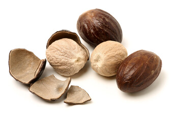 Wall Mural - nutmeg fruits isolated on a white background