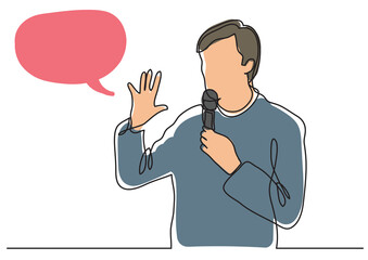 Poster - continuous line drawing presenter speaking - png image with transparent background
