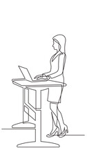 Wall Mural - standing business woman desk laptop computer - PNG image with transparent background