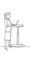 Poster - standing business woman desk laptop working - PNG image with transparent background