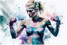 Strong Confidence Fitness Woman, Grunge Style. Generative Art