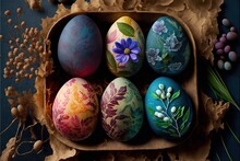 Colorful, Traditionally Dyed Easter Eggs. 
