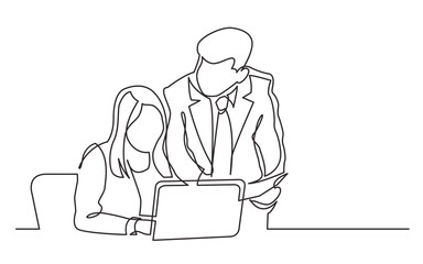 Poster - continuous line drawing boss and employee discussing work task - PNG image with transparent background