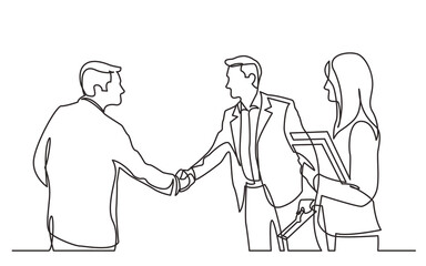 Poster - continuous line drawing business meeting with handshake - png image with transparent background