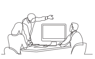 Poster - continuous line drawing business team members discussing work process - PNG image with transparent background