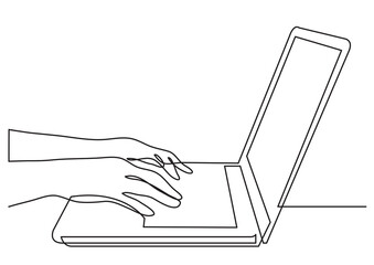 Poster - continuous line drawing hands typing on laptop computer - PNG image with transparent background