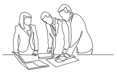 Poster - continuous line drawing office workers editing documents - png image with transparent background