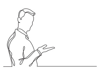 Poster - continuous line drawing standing businessman showing something - png image with transparent backgrou