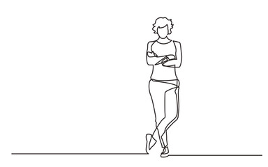 Wall Mural - continuous line drawing standing confident woman with crossed arms - PNG image with transparent background