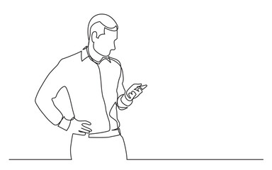 Sticker - continuous line drawing standing man checking his cell phone - PNG image with transparent background