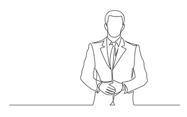 Poster - continuous line drawing standing man in suit presenter - PNG image with transparent background