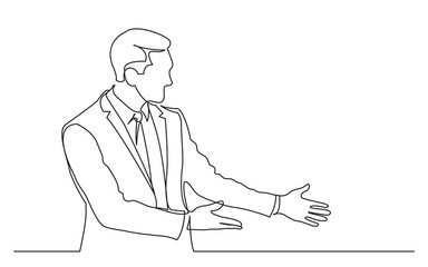 Poster - continuous line drawing standing man in suit showing - PNG image with transparent background