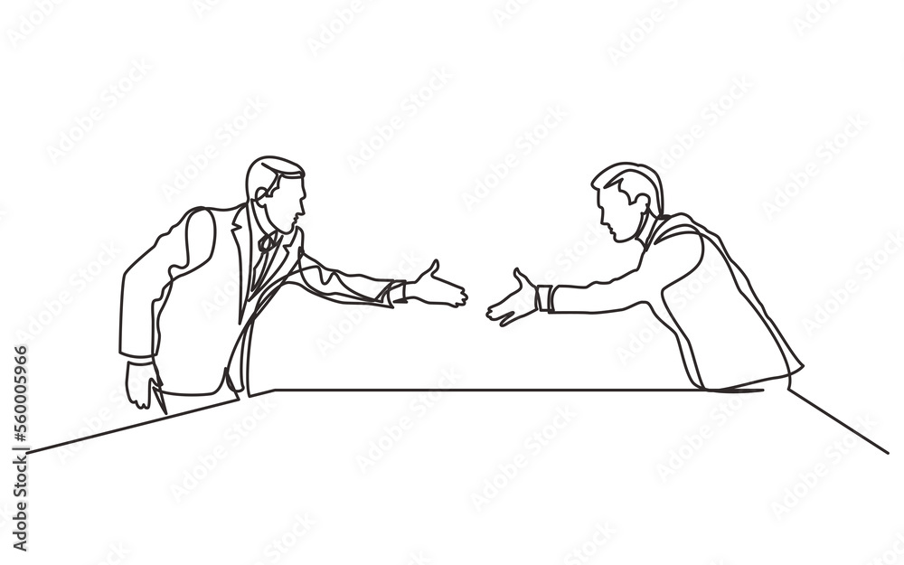 continuous line drawing two businessmen shaking hands meeting - PNG ...