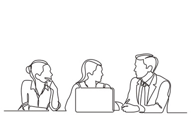 Poster - continuous line drawing three employees talking - png image with transparent background