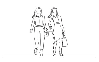 Wall Mural - continuous line drawing two business women walking together 1 - PNG image with transparent background