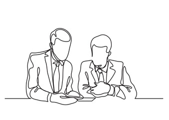 Poster - continuous line drawing two businessmen discussing - png image with transparent background