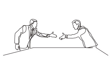 Poster - continuous line drawing two businessmen shaking hands meeting - png image with transparent backgroun