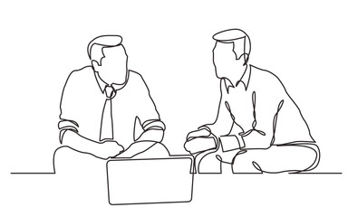 Poster - continuous line drawing two businessmen sitting talking - png image with transparent background