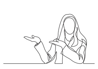 Fototapete - continuous line drawing woman showing something - PNG image with transparent background