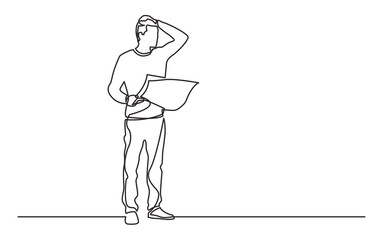 Poster - continuous line standong man feeling lost - png image with transparent background