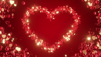 Wall Mural - hearts shape line particles valentine background, red and gold coloured, glitter glowing, particles 