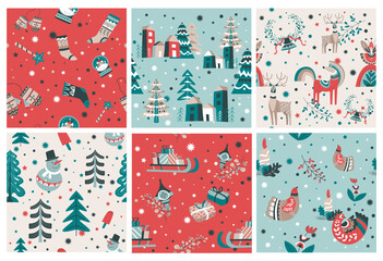 Wall Mural - Decorative pattern set with winter holiday elements