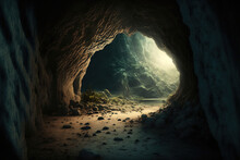 Dark Natural Cave With Cinematic Lighting
