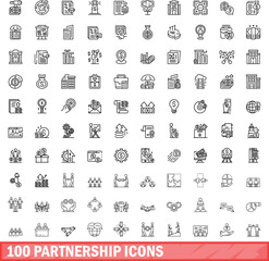Sticker - 100 partnership icons set. Outline illustration of 100 partnership icons vector set isolated on white background