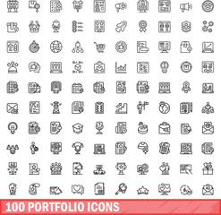 Poster - 100 portfolio icons set. Outline illustration of 100 portfolio icons vector set isolated on white background