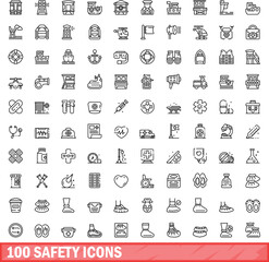 Poster - 100 safety icons set. Outline illustration of 100 safety icons vector set isolated on white background