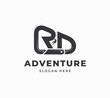 RD carabiner climbing people cliff rock peak clip protection sport adventure vector logo design