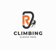 Letter R Carabiner Equipment Rock Climbing People Sport Adventure Creative Vector Logo Design