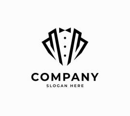 M logo tuxedo tie cool style gentlemen male buttons pocket push restaurant businessman vector logo design