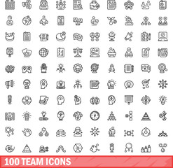 Poster - 100 team icons set. Outline illustration of 100 team icons vector set isolated on white background
