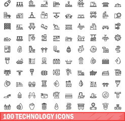 Poster - 100 technology icons set. Outline illustration of 100 technology icons vector set isolated on white background