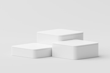 Poster - Modern white product stage display scene 3d podium background with minimal geometric platform base or empty presentation studio stand mockup and blank premium show pedestal soft clean floor concept.