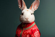 Rabbits Character Design With Beautiful Blossom Flowers Red Dress For Mid Autumn Festival Or Chinese New Year 2023, The Year Of The Rabbit Zodiac Sign.(Generative AI)