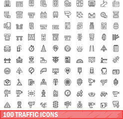 Poster - 100 traffic icons set. Outline illustration of 100 traffic icons vector set isolated on white background