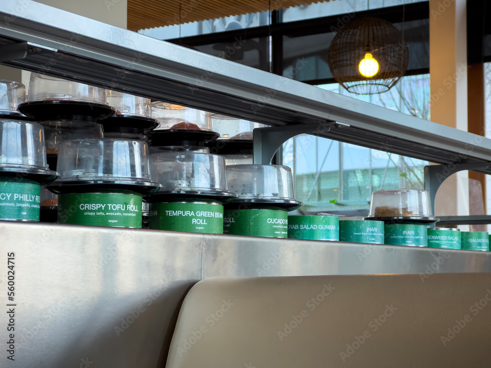 Lynnwood, WA USA - circa January 2023: Selective focus on fresh sushi ...