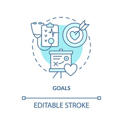 Aufkleber - Goals blue concept icon. Treatment strategy. Chronic disease comprehensive care plan abstract idea thin line illustration. Isolated outline drawing. Editable stroke. Arial, Myriad Pro-Bold fonts used