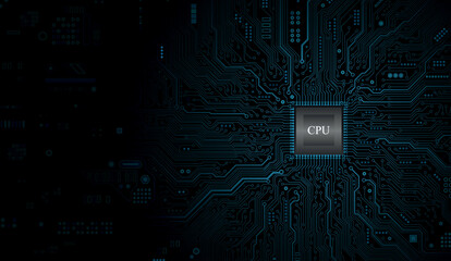 Wall Mural - CPU Chip on Motherboard. Central Computer Processors CPU concept. Quantum computer, large data processing, database concept. Futuristic microchip processor. Digital chip.