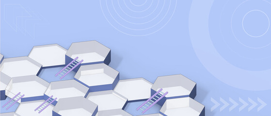 Poster - Abstract hexagon background. Business concept for futuristic surface and technology Innovation concepts on Blue. Data, copy space, software, banner, website -3d Rendering