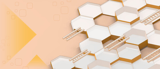 Poster - Abstract hexagon background and Business concept. Graphic Digital technology for target Development concept on Yellow background. copy space, digital -3d Rendering