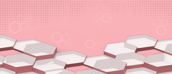 Poster - Abstract hexagon background. Business concept for futuristic surface pattern and technology Internet Network connection concept on red. copy space, software, digital, banner -3d Rendering