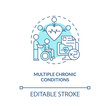 Multiple chronic conditions blue concept icon. Chronic care management challenge abstract idea thin line illustration. Isolated outline drawing. Editable stroke. Arial, Myriad Pro-Bold fonts used