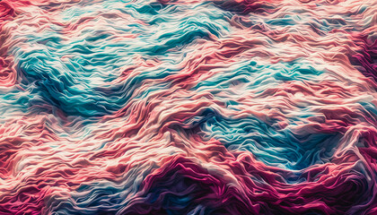  Twisted textures of waves and ribbons in majestic colors, abstract. Generative AI