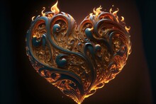 Beautiful And Abstract Burning Heart For A Passionate Valentines Card, Generative Ai