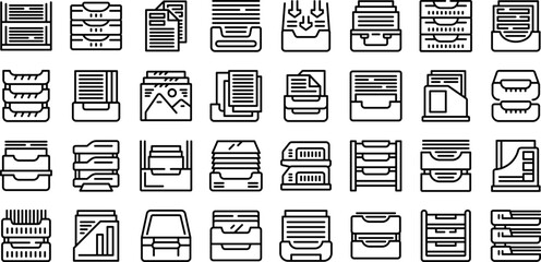 Wall Mural - Paper tray icons set outline vector. Office rack. Storage equipment